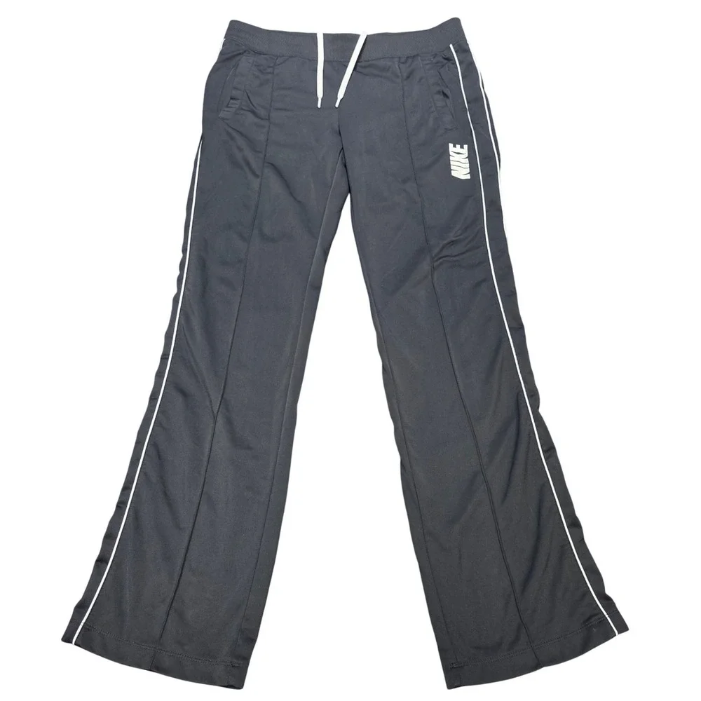 Nike Track Pants Women's Size M Black White Pintuck Piping Logo Activewear